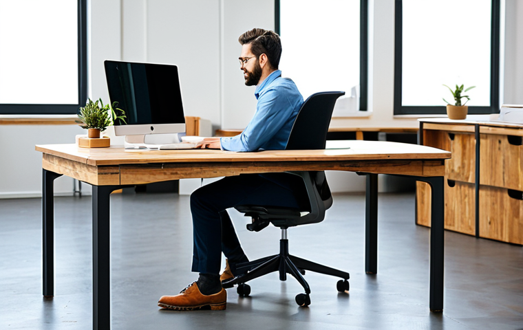 Sustainable Office Chair Design**
"A modern office featuring a person using a sustainably designed office chair made from recycled plastic and sustainably sourced wood, fully clothed in business casual attire, appropriate content, safe for work. The chair has a modular design, showcasing easy disassembly for repair. Natural lighting, eco-friendly workspace, perfect anatomy, natural proportions, professional product photography, high quality, modest design."
**